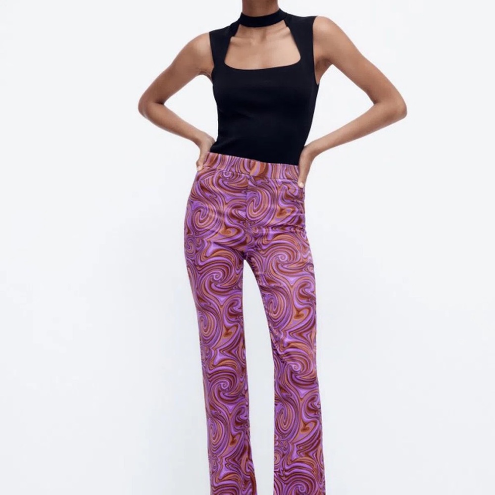 ZARA PATTERNED FLARED PANTS NWT - image 3